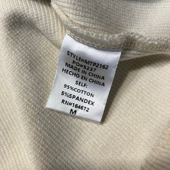 &Merci Cream Puff Sleeve Top M Henley Rib Knit Stretch Romantic Cottagecore - Picture 7 of 13